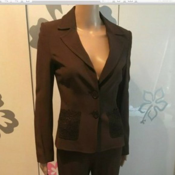 VALENTINO PANTS SUIT DECORATIVE POCKETS BROWN  2 - Picture 2 of 7